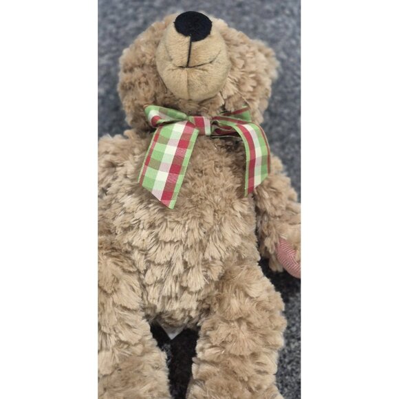 Pier 1 Imports Christmas 2018 Caleb 16" Teddy Bear Plush Holiday w Plaid Bow - Picture 3 of 7